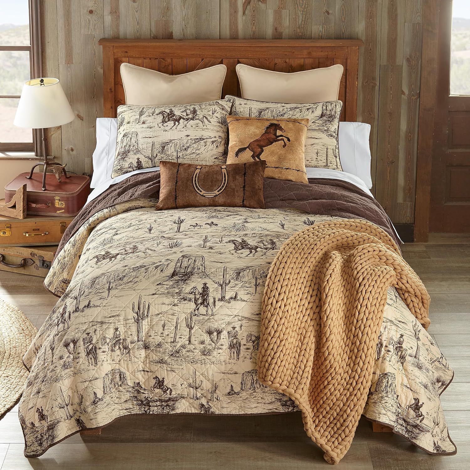 Donna Sharp Cowboy Cotton Quilted Bedding Set - 3-Piece Queen Size Quilt Set - Includes 1 Quilt and 2 Pillow Shams - Machine Washable - Perfect for Rustic Decor