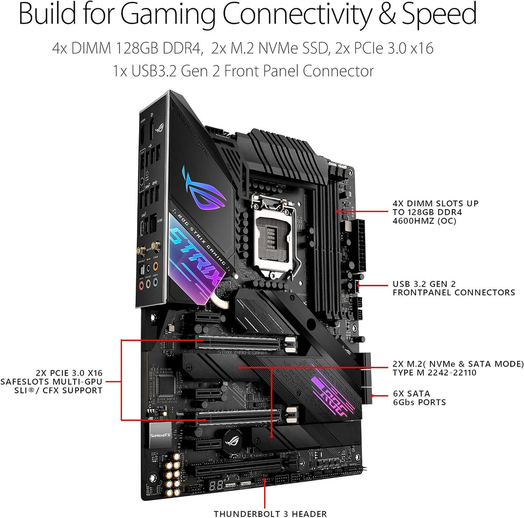ASUS ROG Strix Z490-E Gaming Z490- WiFi 6, LGA 1200 (Intel 10th Gen) ATX Gaming Motherboard, 14+2 Power Stages, DDR4 4600, Intel 2.5 Gb Ethernet