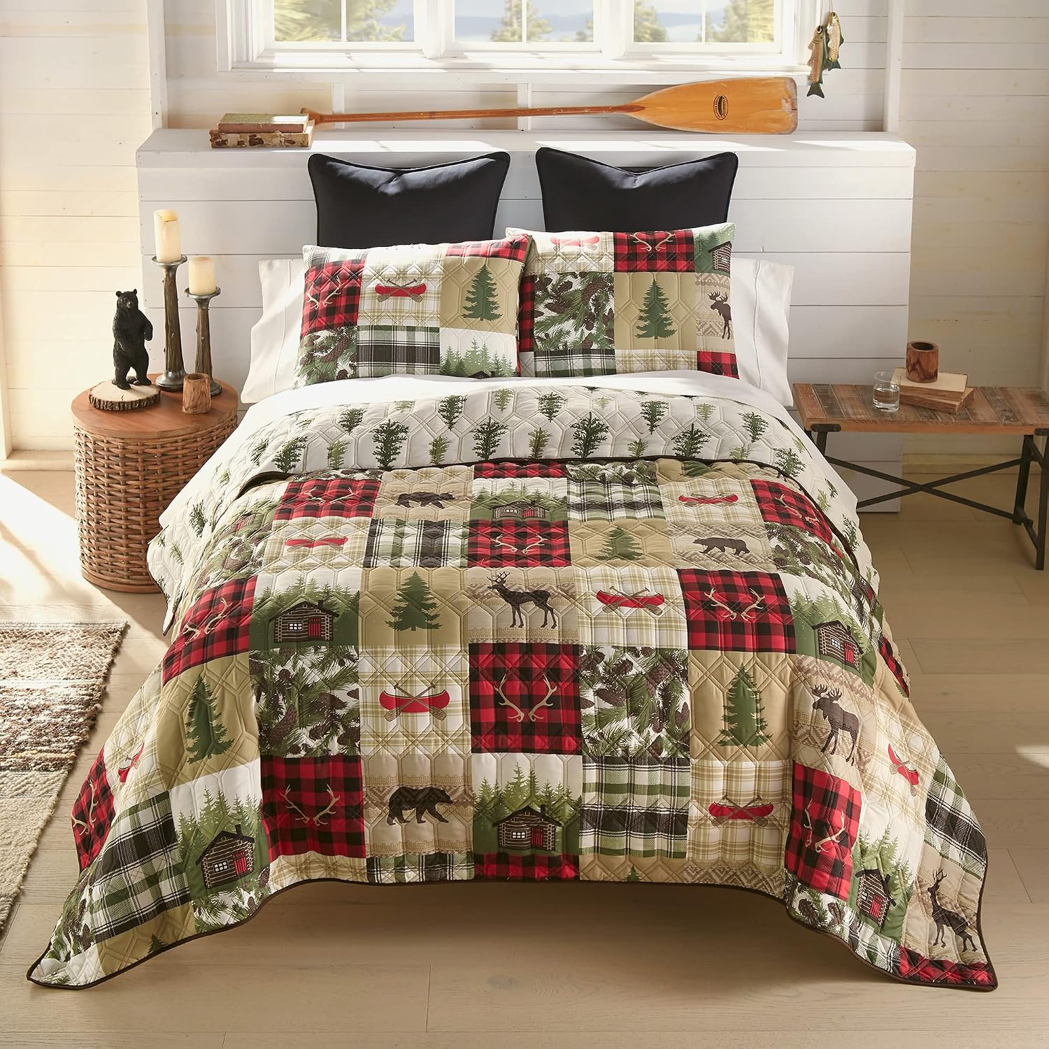 Donna Sharp Cedar Lodge-King Quilt Set, Measures 104 x 96, Includes 1 Quilt and 2 King Shams, Machine Washable