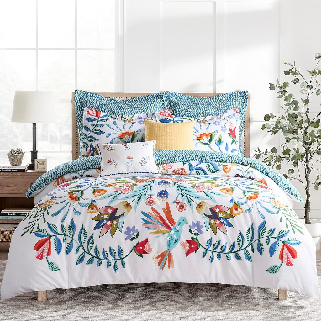 Levtex Home - Danika Comforter Set - Full/Queen Comforter (90x94in.) and 2 Standard Shams (20x26in.) - Vibrant Botanical Floral Design - Reversible - Cotton - Polyester Fill