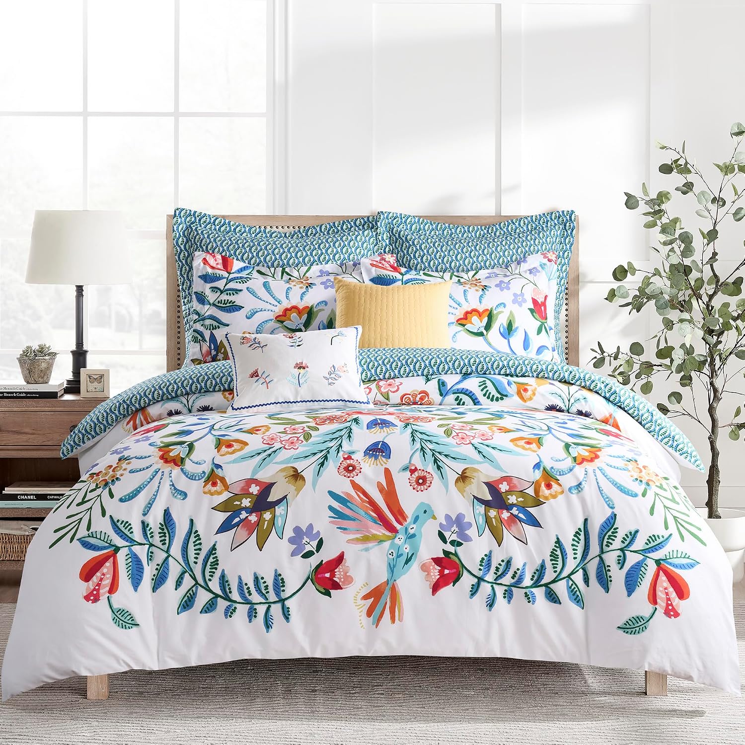 Levtex Home - Danika Comforter Set - Full/Queen Comforter (90x94in.) and 2 Standard Shams (20x26in.) - Vibrant Botanical Floral Design - Reversible - Cotton - Polyester Fill