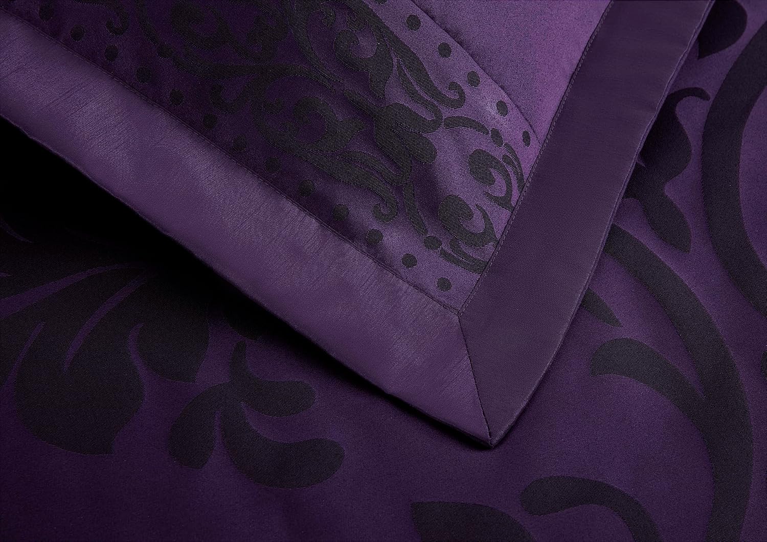 Chezmoi Collection Royale 7-Piece Jacquard Floral Comforter Set, Oversized King, Purple/Dark Purple