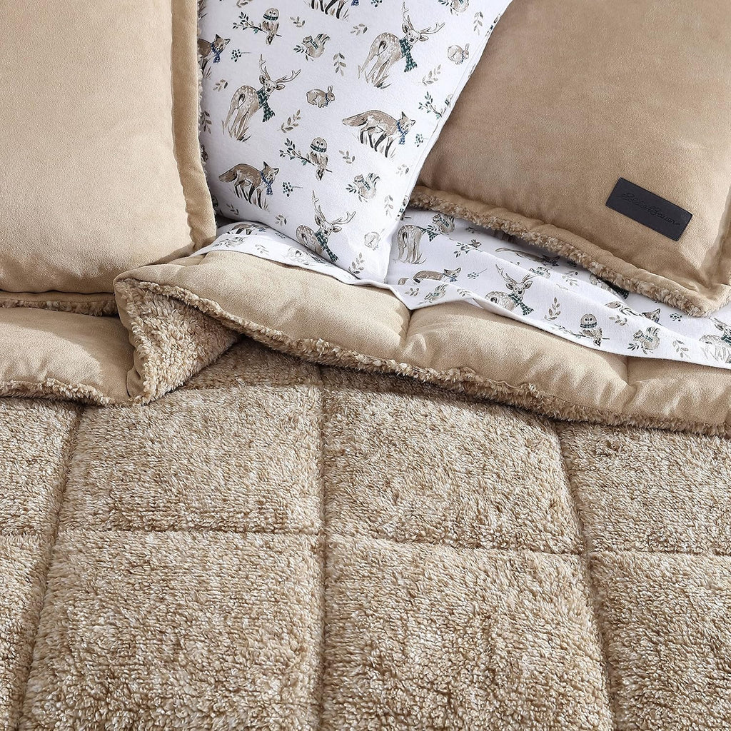Eddie Bauer - King Comforter Set, Microsuede Bedding with Soft Sherpa Reverse, 3 Piece Bed Set with Matching Pillowcases (Sherwood Brown)