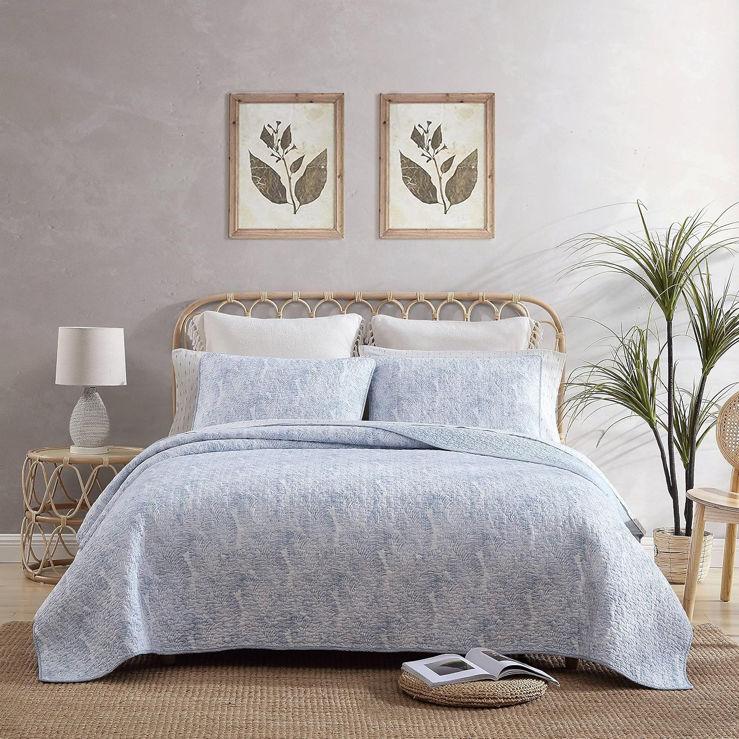 Tommy Bahama - Twin Quilt Set, Reversible Cotton Bedding with Matching Sham, Pre-Washed for Added Softness, Dorm Essentials (Distressed Water Leaves Blue)