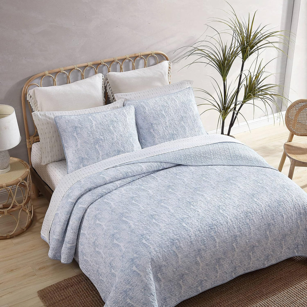 Tommy Bahama - Twin Quilt Set, Reversible Cotton Bedding with Matching Sham, Pre-Washed for Added Softness, Dorm Essentials (Distressed Water Leaves Blue)