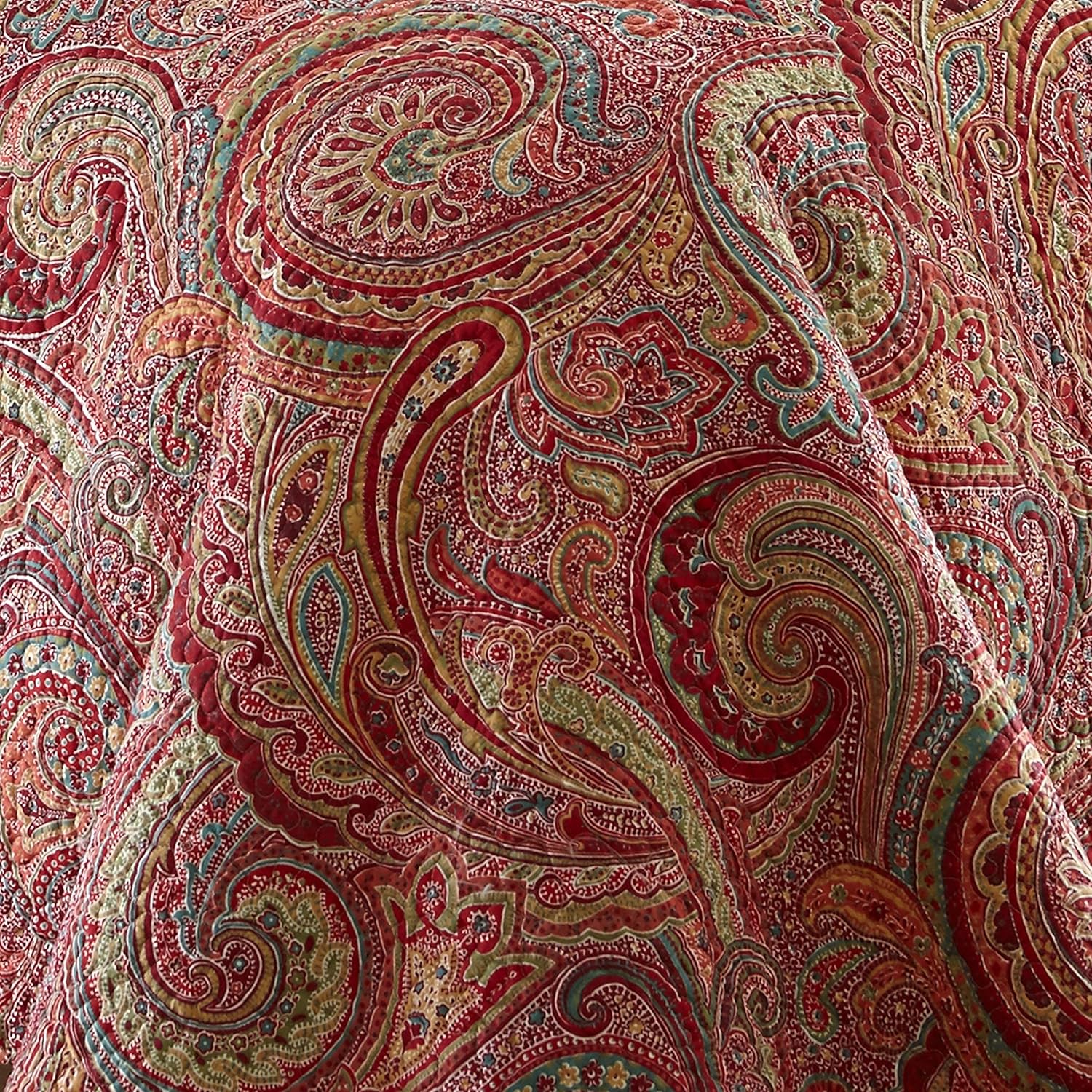 Levtex Home - Spruce Red Quilt Set - Full/Queen Quilt (88x92in.) + Two Standard Pillow Shams (26x20in.) - Paisley Pattern in Burgundy, Red, Tan, Grey - Reversible - Cotton
