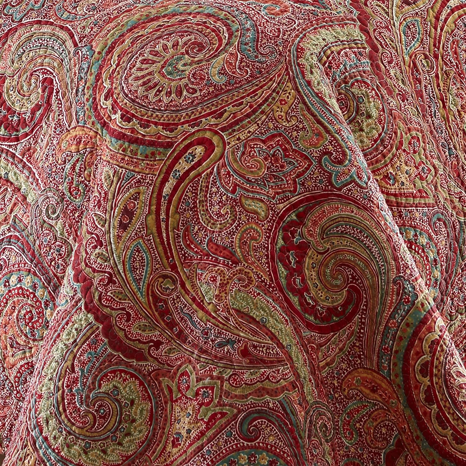 Levtex Home - Spruce Red Quilt Set - Twin/Twin XL Quilt (68x86in.) + One Standard Pillow Sham (26x20in.)- Paisley Pattern in Burgundy, Red, Tan, Grey - Reversible - Cotton