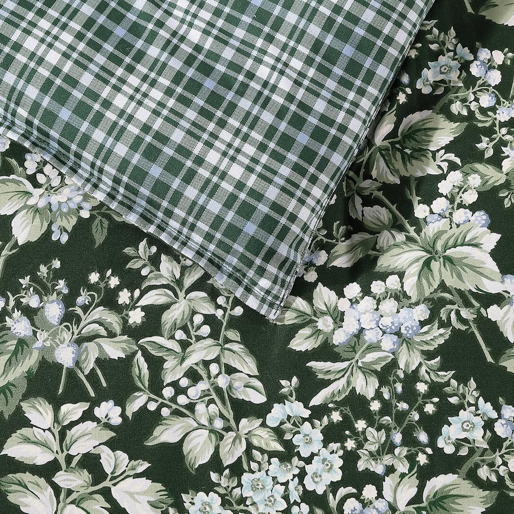 Laura Ashley- King Duvet Cover Set, Reversible Cotton Bedding Set, Includes Matching Sham(s) with Bonus Euro Sham(s) & Throw Pillow Covers (Bramble Floral Green, King)