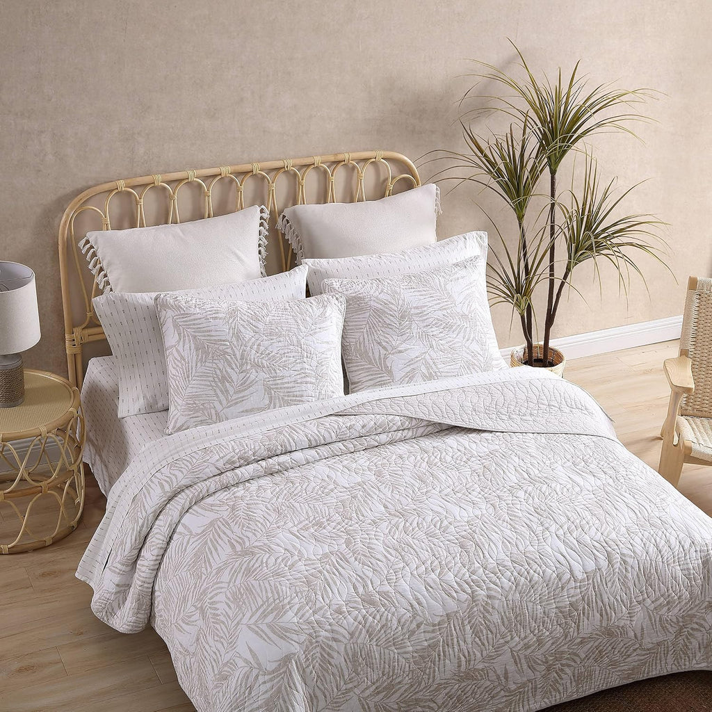 Tommy Bahama - Twin Quilt Set, Reversible Cotton Bedding with Matching Sham, Pre-Washed for Added Softness, Dorm Essentials (Palmday Beige)