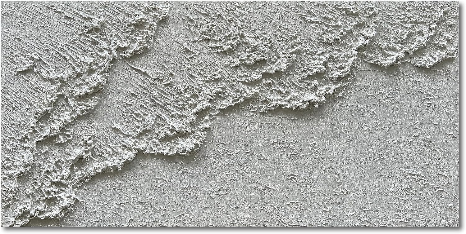 NANKAI Hand Painted White Minimalist Art Painting Ocean Waves Abstract Canvas Oil Painting Home Wall Decoration Art 24x48 Inchs