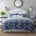 Laura Ashley- King Duvet Cover Set, Reversible Cotton Bedding Set, Includes Matching Sham(s) with Bonus Euro Sham(s) & Throw Pillow Covers (Branch Toile Blue, King)