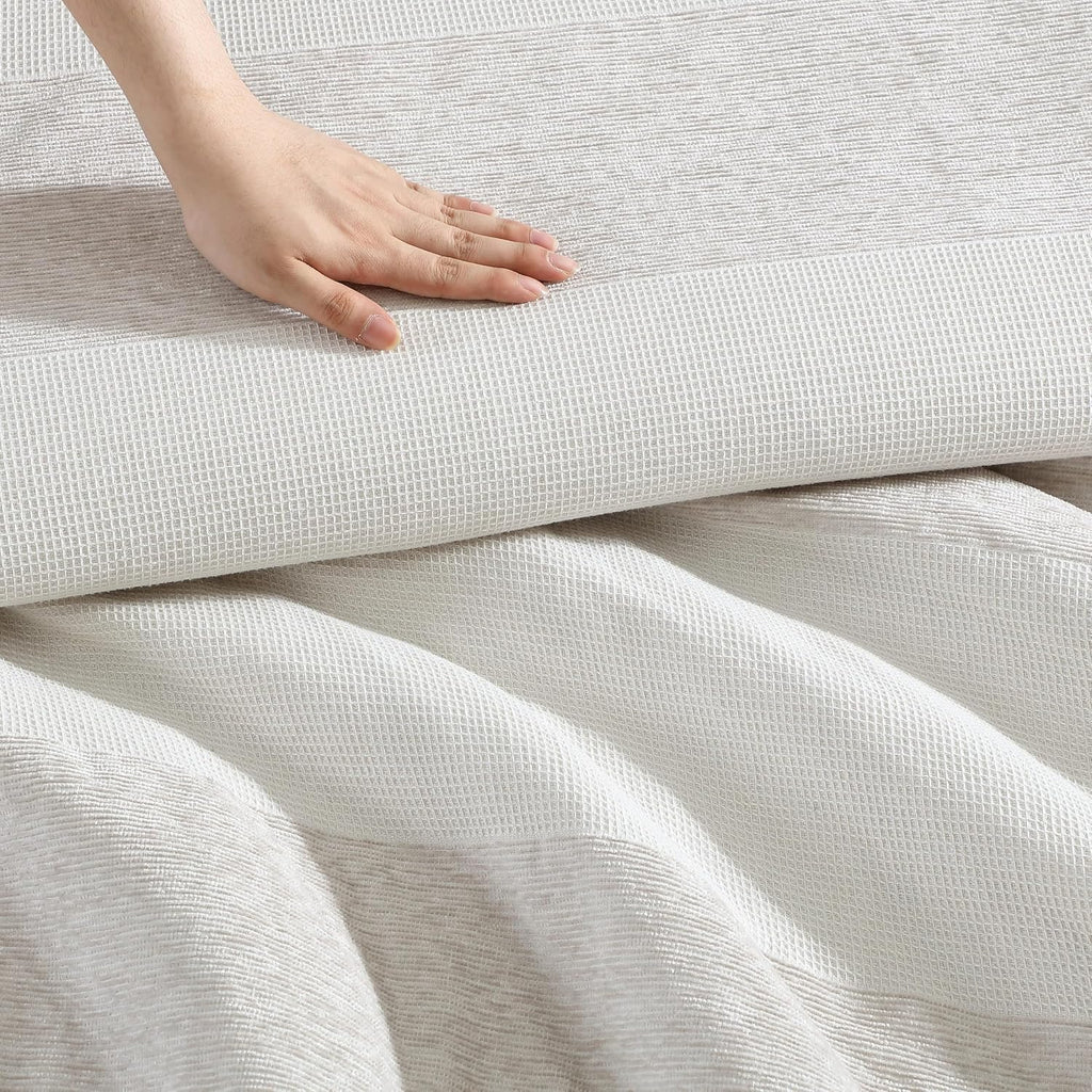 Vera Wang - Queen Comforter Set, Premium Cotton Bedding Set with Matching Shams, Chic Room Essentials, Oeko-Tex Certified (Chenille Waffle Stripe Beige, Queen)