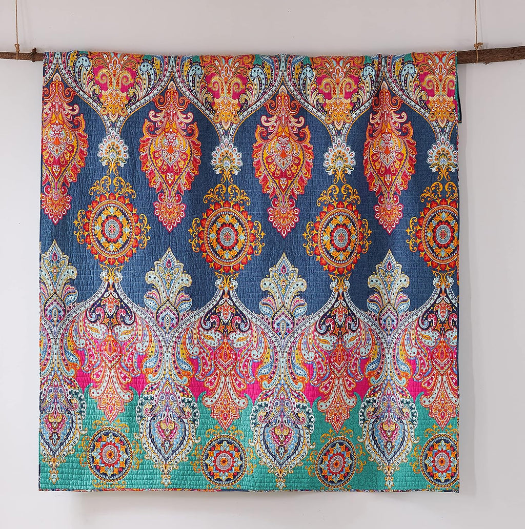 Levtex Home - Fantasia Quilt Set - Full/Queen Quilt (88x92in.) + Two Standard Pillow Shams (26x20in.) - Bohemian - Teal, Orange, Yellow, Green, Blue - Reversible - Cotton Fabric