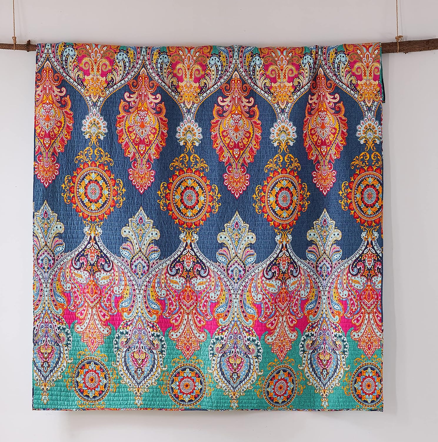 Levtex Home - Fantasia Quilt Set - Full/Queen Quilt (88x92in.) + Two Standard Pillow Shams (26x20in.) - Bohemian - Teal, Orange, Yellow, Green, Blue - Reversible - Cotton Fabric