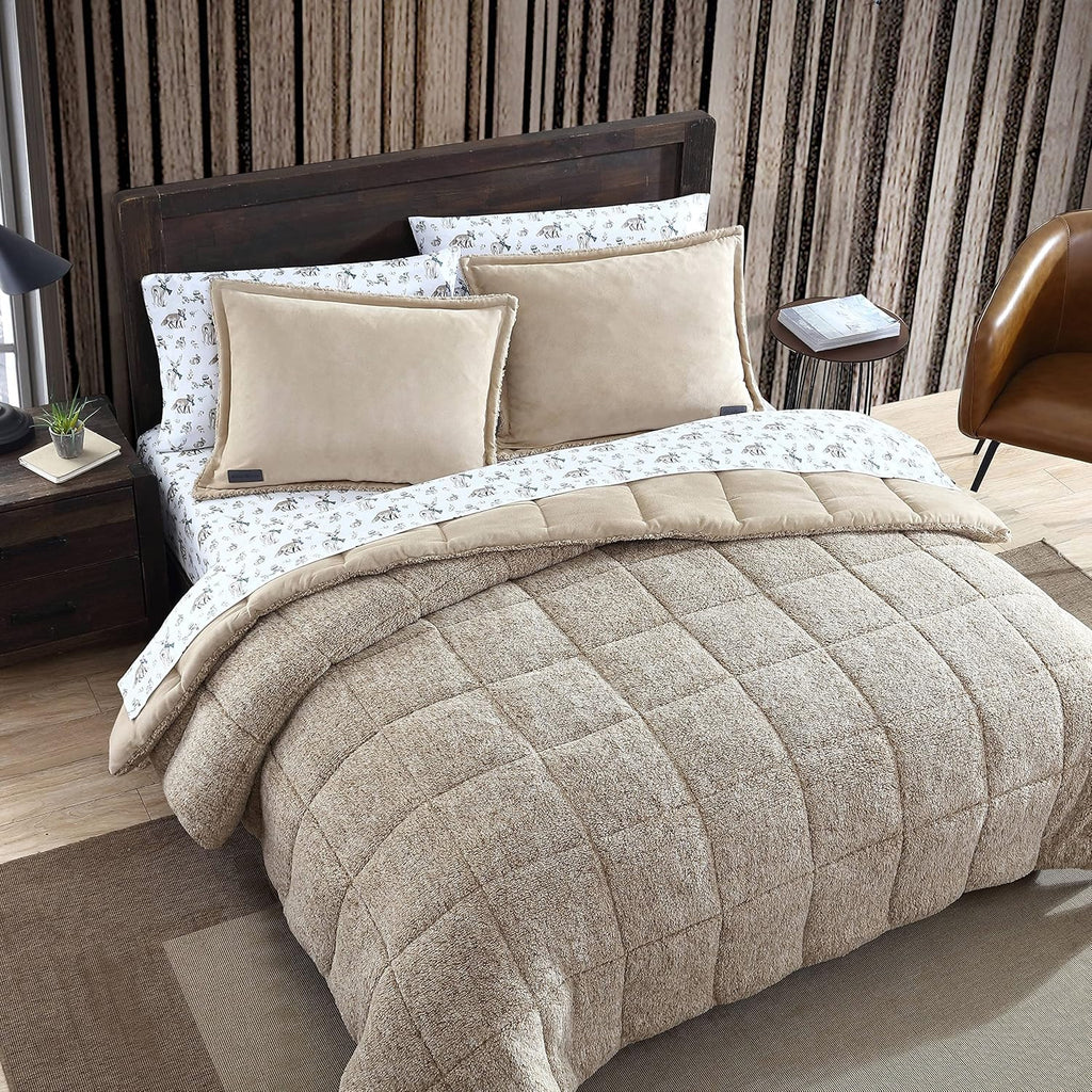 Eddie Bauer - King Comforter Set, Microsuede Bedding with Soft Sherpa Reverse, 3 Piece Bed Set with Matching Pillowcases (Sherwood Brown)