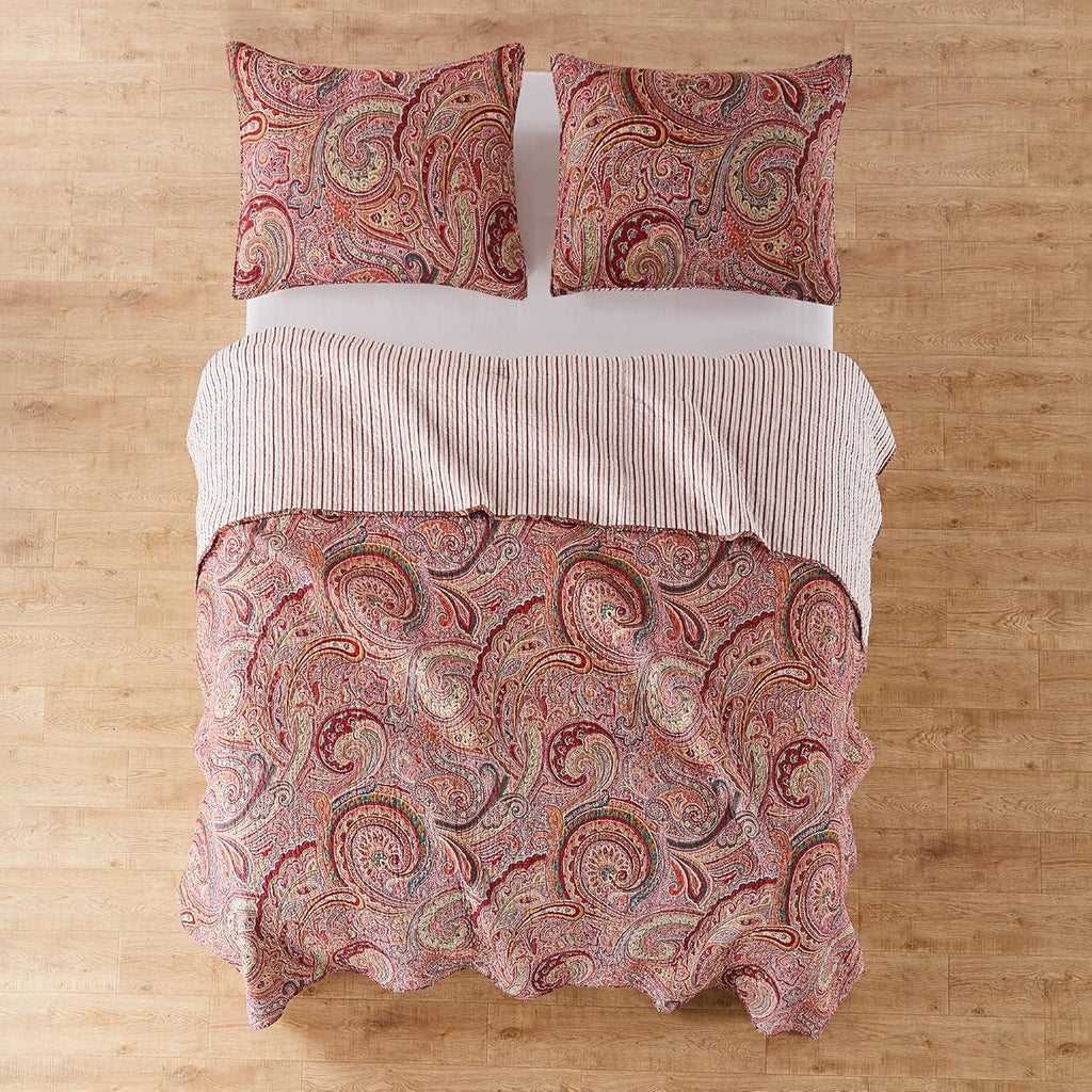 Levtex Home - Spruce Red Quilt Set - Twin/Twin XL Quilt (68x86in.) + One Standard Pillow Sham (26x20in.)- Paisley Pattern in Burgundy, Red, Tan, Grey - Reversible - Cotton