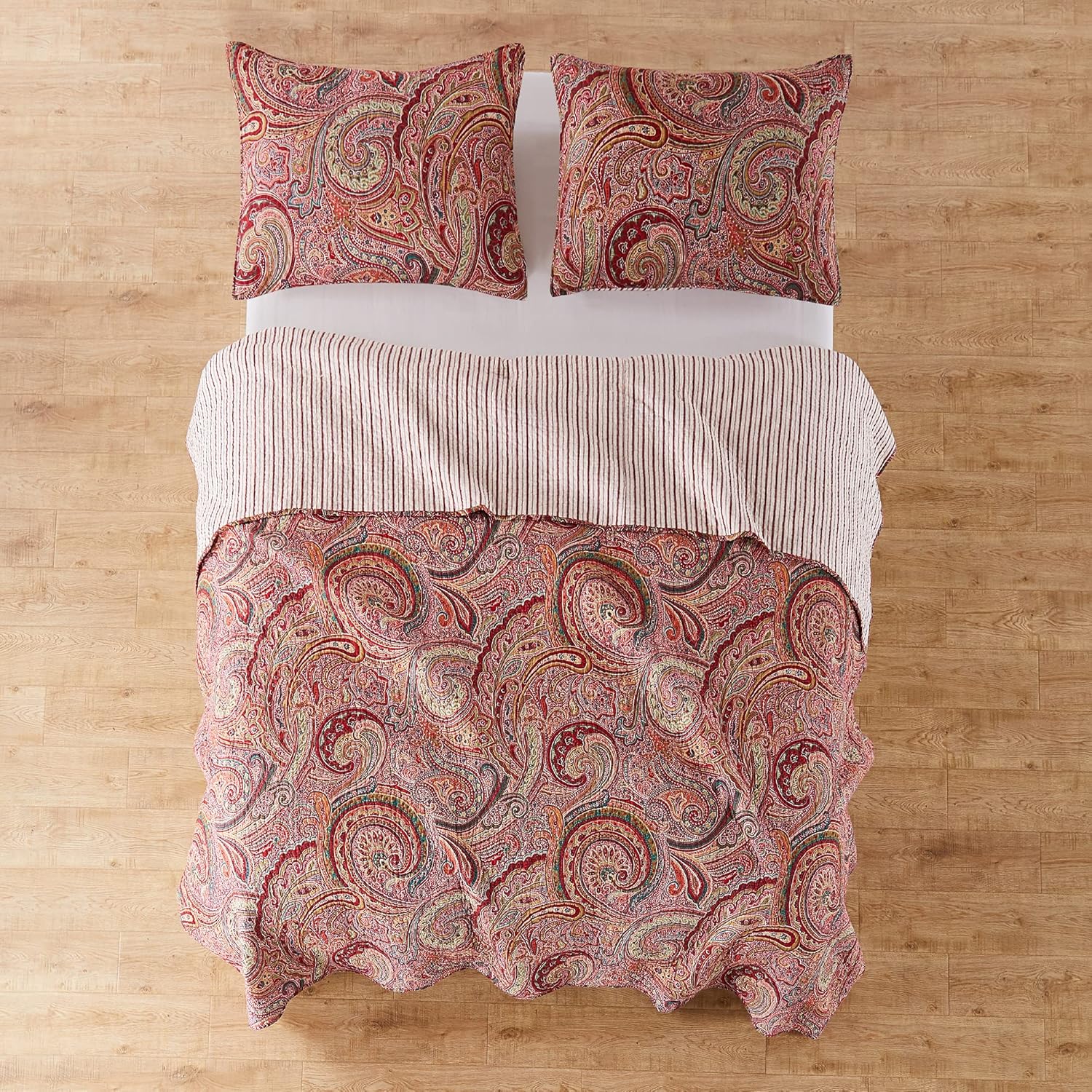 Levtex Home - Spruce Red Quilt Set - Twin/Twin XL Quilt (68x86in.) + One Standard Pillow Sham (26x20in.)- Paisley Pattern in Burgundy, Red, Tan, Grey - Reversible - Cotton