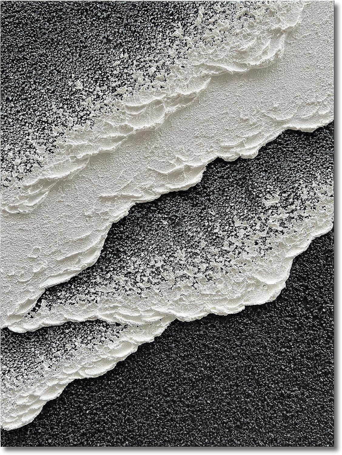 NANKAI Hand Painted Beach Wave Landscape Oil Painting Black and White Abstract Canvas Art Home Office Wall Deco Art Painting 28x40 inches