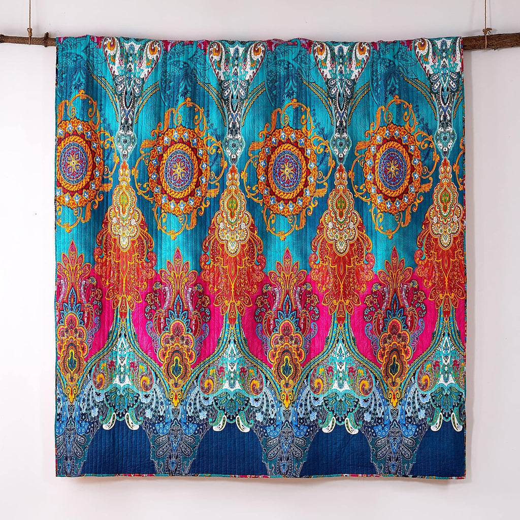 Levtex Home - Mackenzie Quilt Set - Twin/Twin XL Quilt (68x86in.) + One Standard Pillow Sham (26x20in.) - Bohemian - Teal, Orange, Yellow, Green, Blue - Reversible - Cotton Fabric