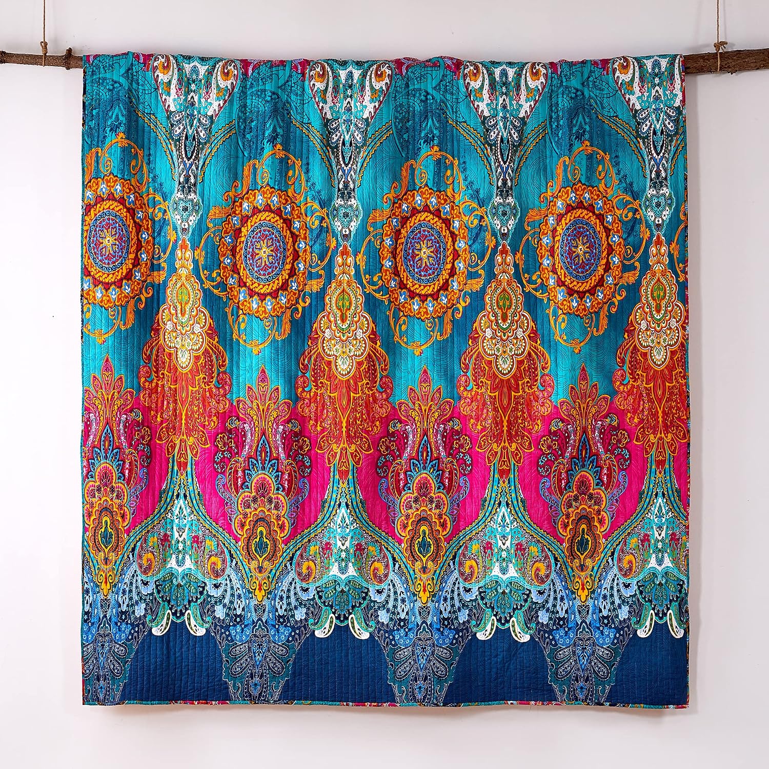 Levtex Home - Mackenzie Quilt Set - Twin/Twin XL Quilt (68x86in.) + One Standard Pillow Sham (26x20in.) - Bohemian - Teal, Orange, Yellow, Green, Blue - Reversible - Cotton Fabric