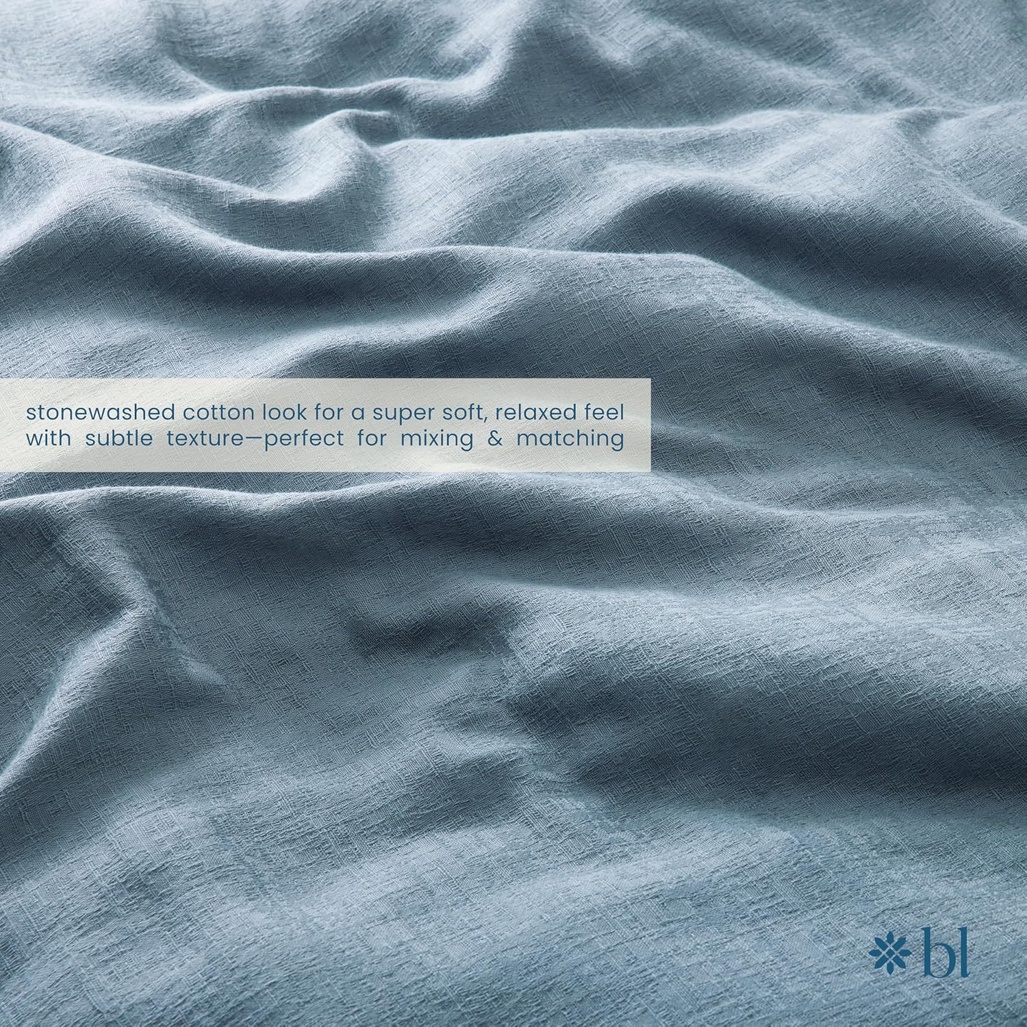 Blue Loom Duvet 100% Cotton Set, 3 Piece, Stone Washed Duvet Set Full/Queen Size 92' x 90' with 2 Matching Pillow Shams, Comforter Not Included, Vivie - Denim Blue
