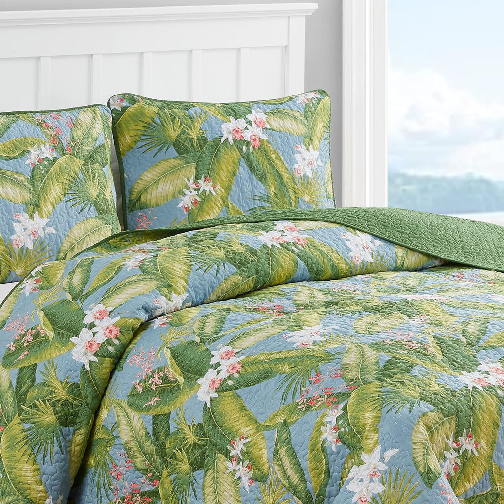 Tommy Bahama Quilt Set Reversible Cotton Bedding with Matching Shams, Lightweight Home Decor for All Seasons, Sky