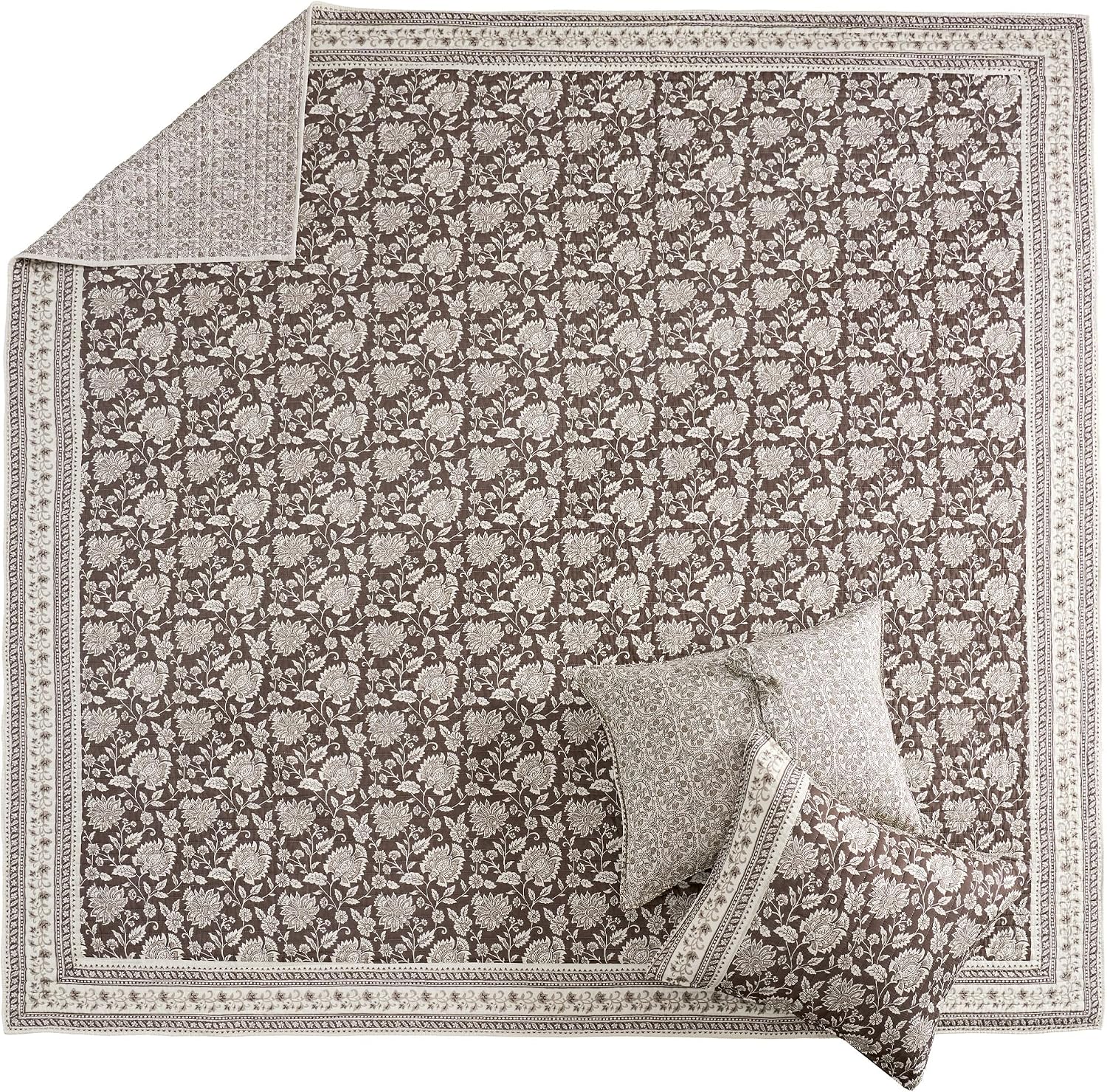 Levtex Home Adare Cocoa Reversible Full/Queen Quilt Set (88x92in) and 2 Pillow Shams (26x20in) - Floral Bedding - Brown Cream - Cotton Full/Queen Size Quilt Bedding Set - Lightweight, Soft, Pre-Washed