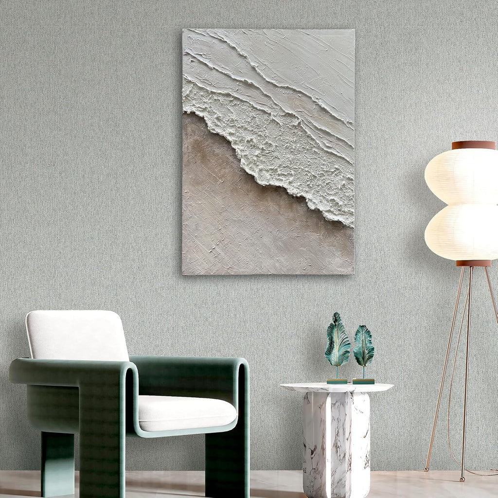 Art Hand-Painted White and Brown Gradient Wavy Texture Abstract Oil Painting 40x28-inch Canvas Oil Painting an Artwork Suitable for Home and Office Wall Decoration