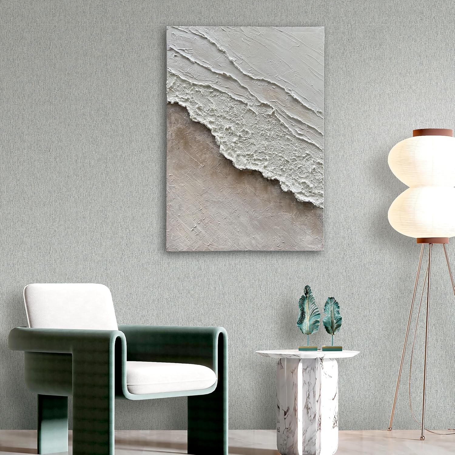 Art Hand-Painted White and Brown Gradient Wavy Texture Abstract Oil Painting 40x28-inch Canvas Oil Painting an Artwork Suitable for Home and Office Wall Decoration
