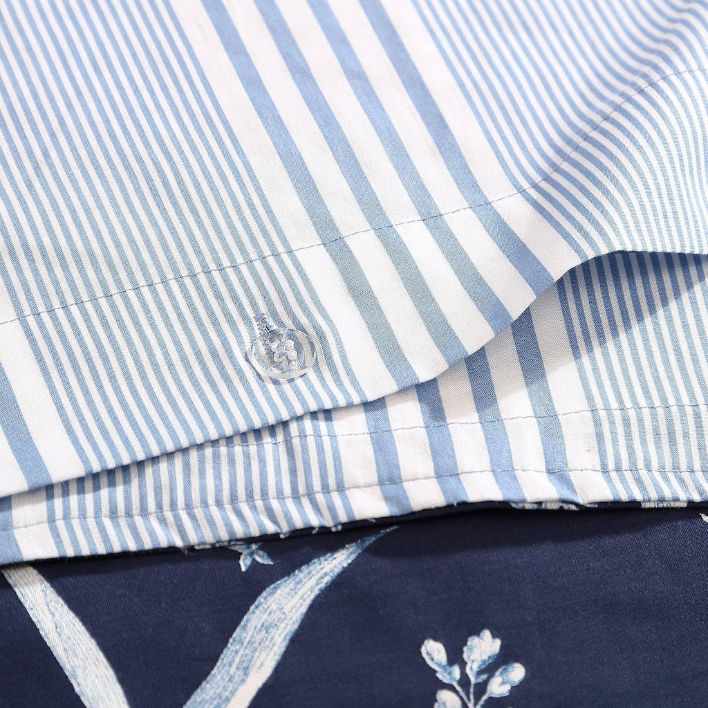 Laura Ashley- King Duvet Cover Set, Reversible Cotton Bedding Set, Includes Matching Sham(s) with Bonus Euro Sham(s) & Throw Pillow Covers (Branch Toile Blue, King)