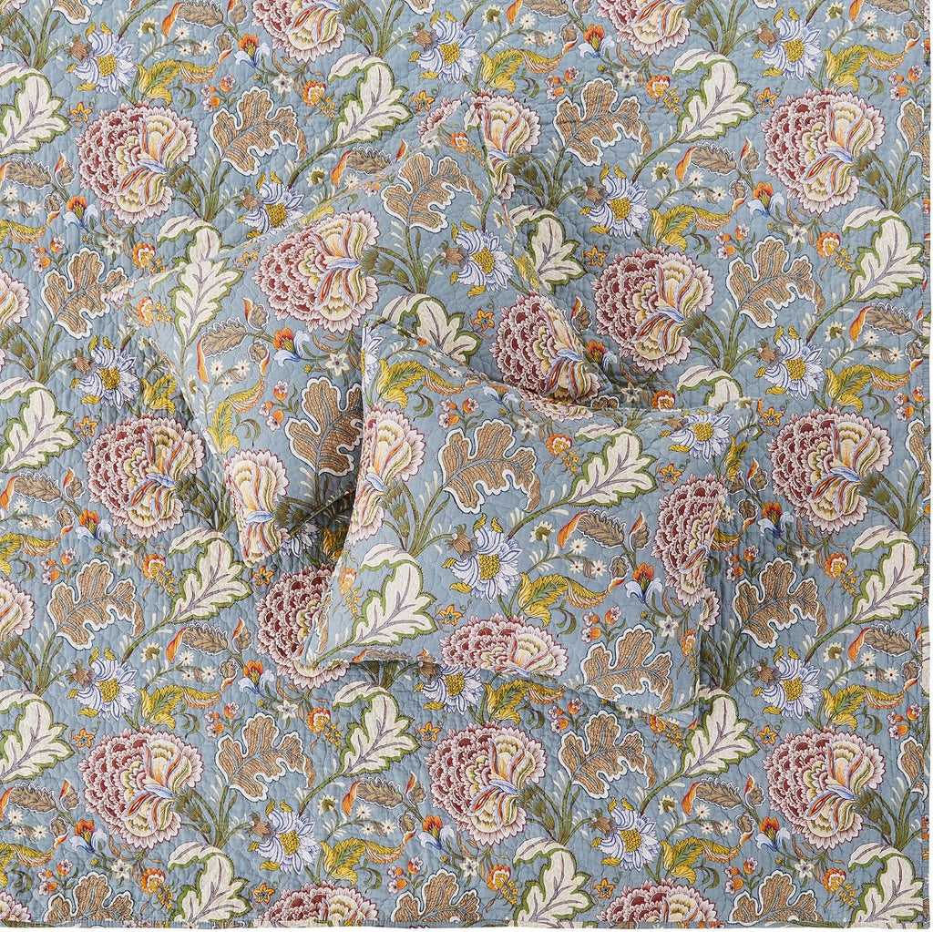 Levtex Home Angelica Reversible Twin Bedspread Set (80x106in) with 1 Pillow Sham (26x20in) - Floral Bedding - Blue Grey, Coral - Cotton Twin Size Bedspread Set - Lightweight, Soft, Pre-Washed