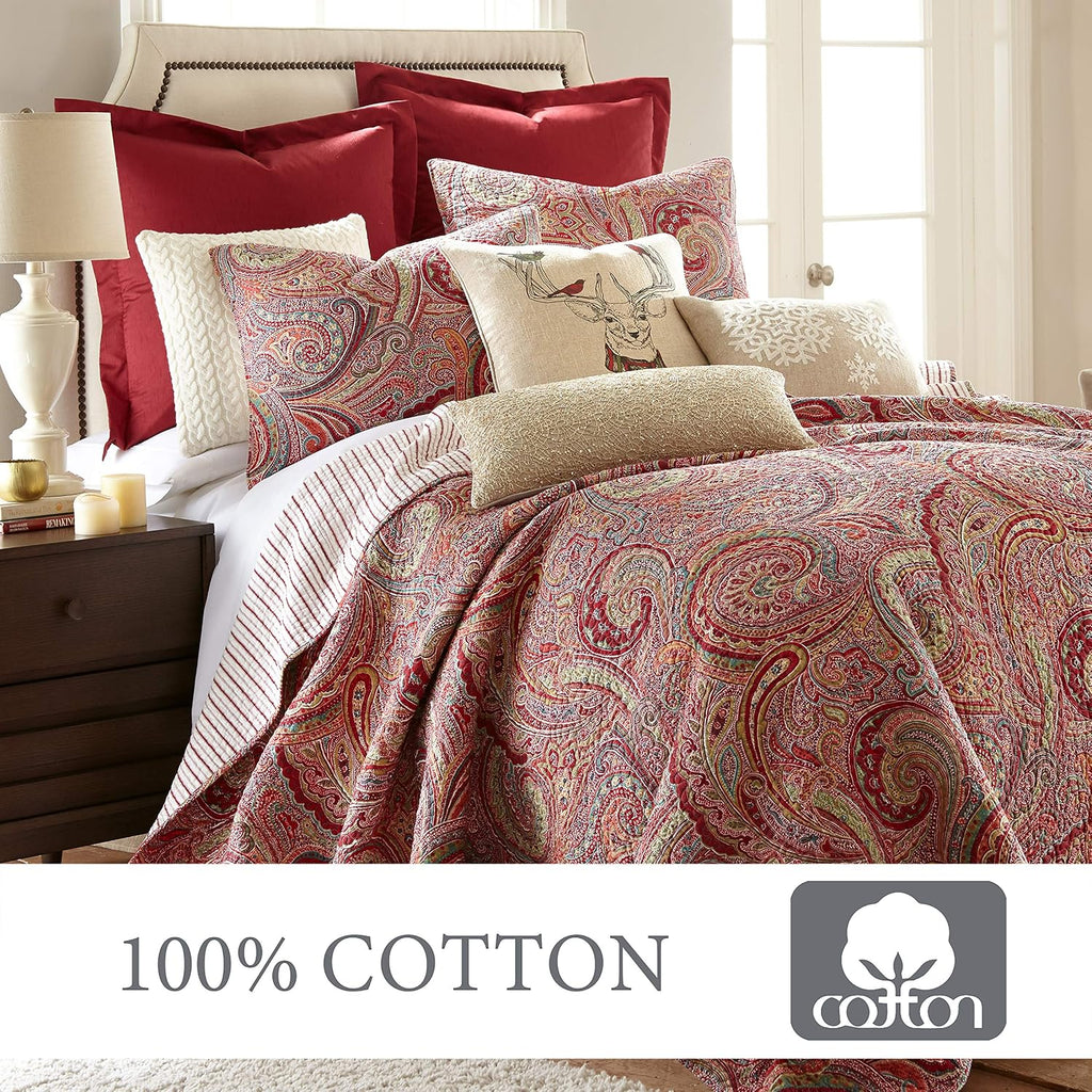 Levtex Home - Spruce Red Quilt Set - King/Cal King Quilt (106x92in.) + Two King Pillow Shams (36x20in.) - Paisley Pattern in Burgundy, Red, Tan, Grey - Reversible - Cotton