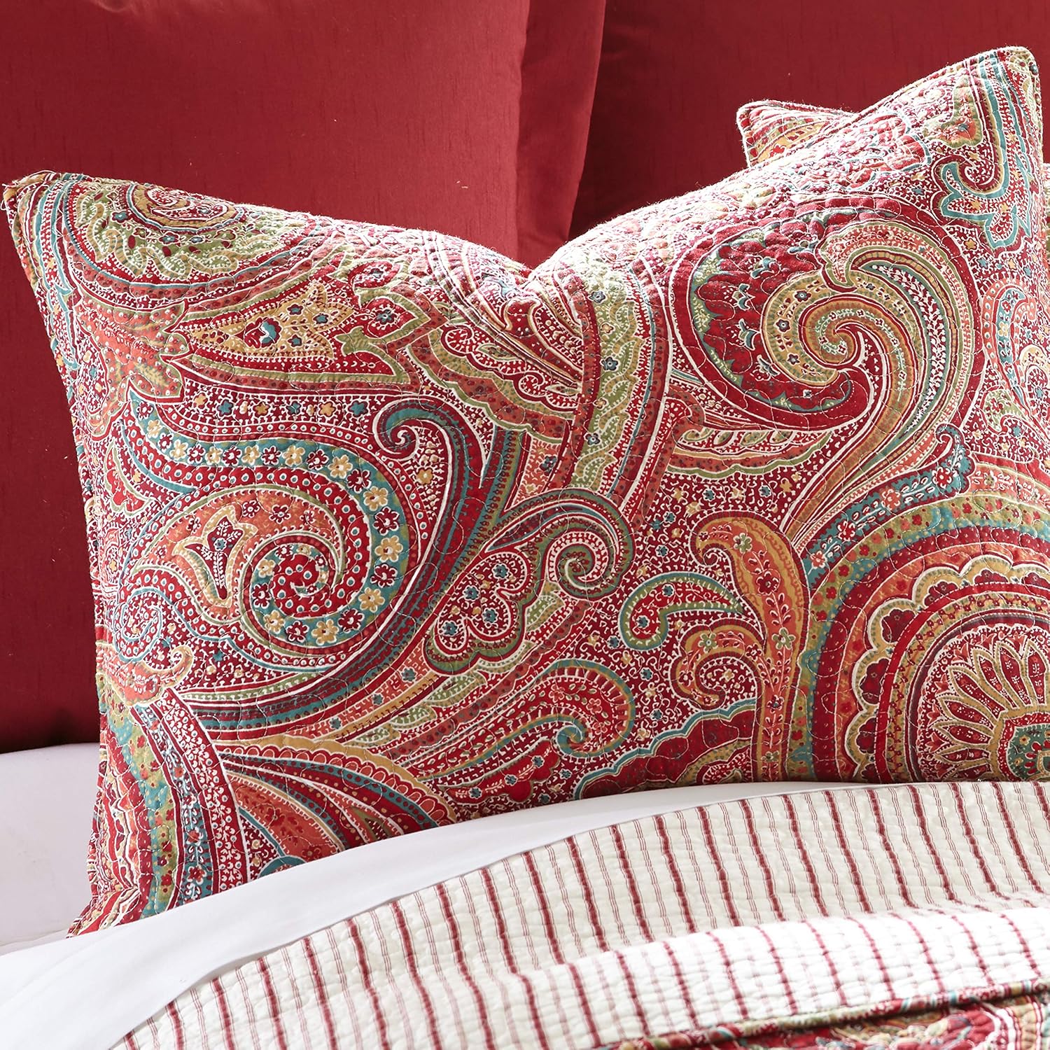 Levtex Home - Spruce Red Quilt Set - King/Cal King Quilt (106x92in.) + Two King Pillow Shams (36x20in.) - Paisley Pattern in Burgundy, Red, Tan, Grey - Reversible - Cotton
