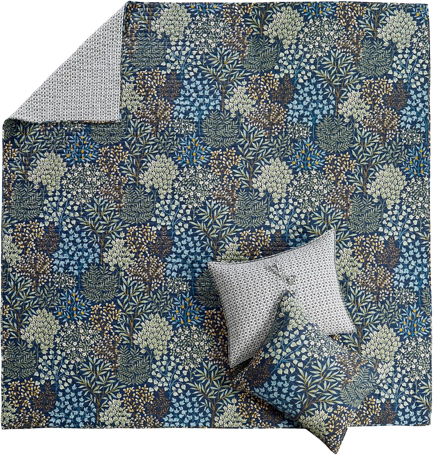 Levtex Home English Forest Navy Reversible King/Cal King Quilt Set (106x92in) and 2 Pillow Shams (36x20in) - Floral - Navy, Green - Rayon King Size Quilt Bedding Set - Lightweight, Soft, Pre-Washed