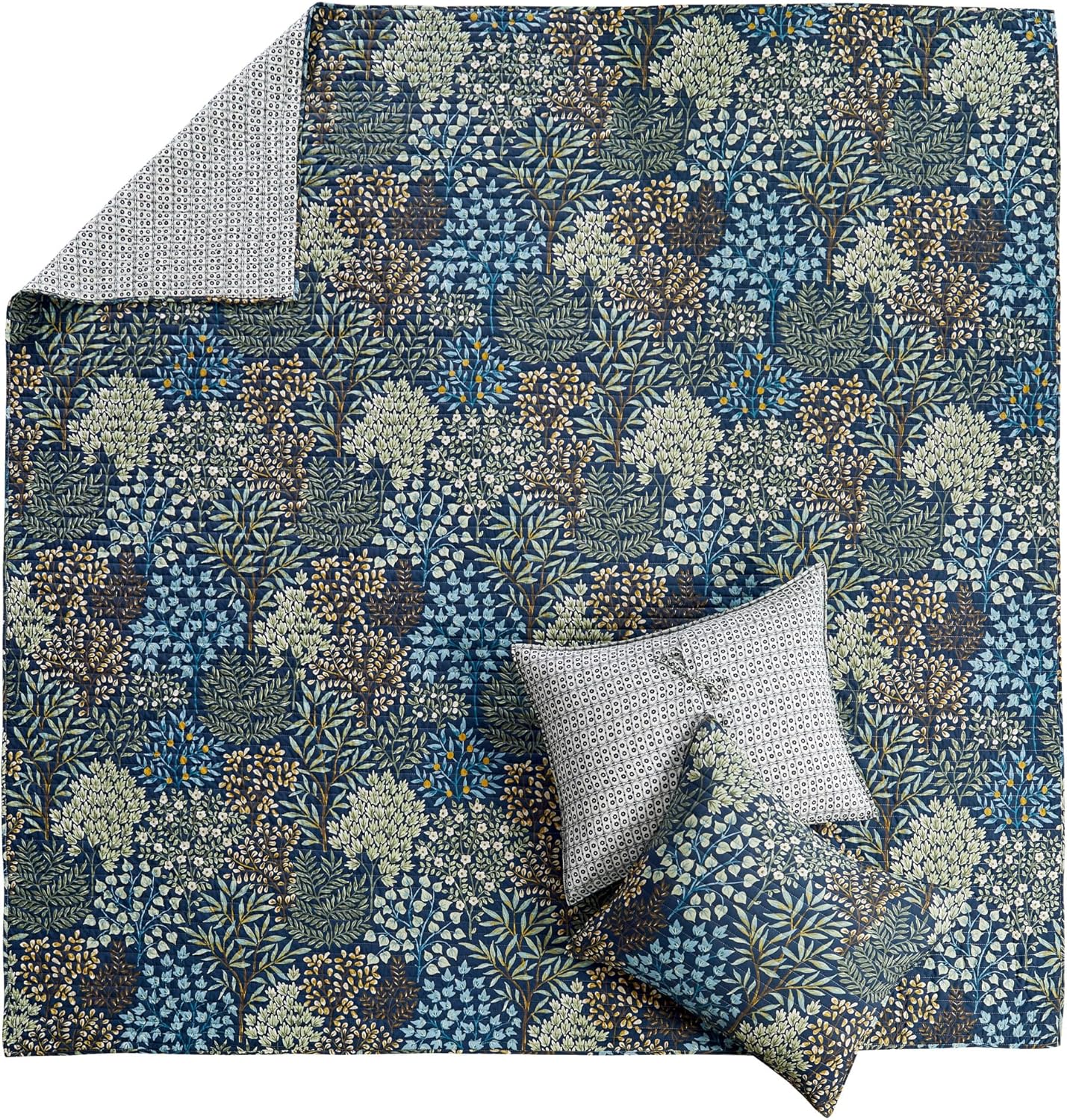 Levtex Home English Forest Navy Reversible Twin XL/Twin Quilt Set (68x86in) with 1 Pillow Sham (26x20in) - Floral - Navy, Green - Rayon Twin Size Quilt Bedding Set - Lightweight, Soft, Pre-Washed