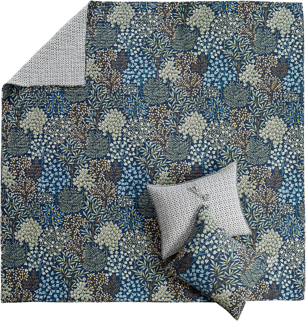 Levtex Home English Forest Navy Reversible Full/Queen Quilt Set (88x92in) and 2 Pillow Shams (26x20in) - Floral - Navy, Green - Rayon Full/Queen Size Quilt Bedding Set - Lightweight, Soft, Pre-Washed