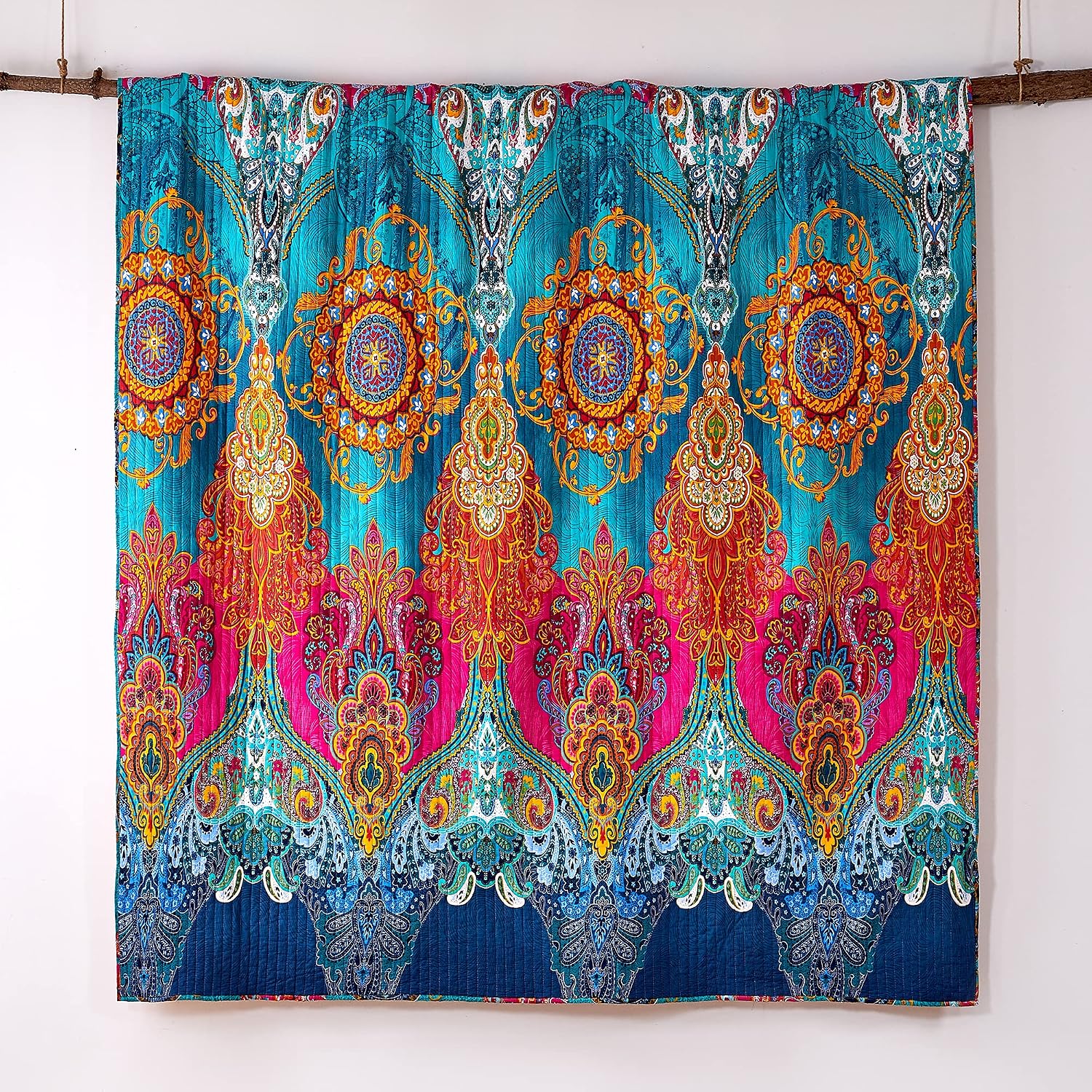 Levtex Home - Mackenzie Quilt Set - Full/Queen Quilt (88x92in.) + Two Standard Pillow Shams (26x20in.) - Bohemian - Teal, Orange, Yellow, Green, Blue - Reversible - Cotton