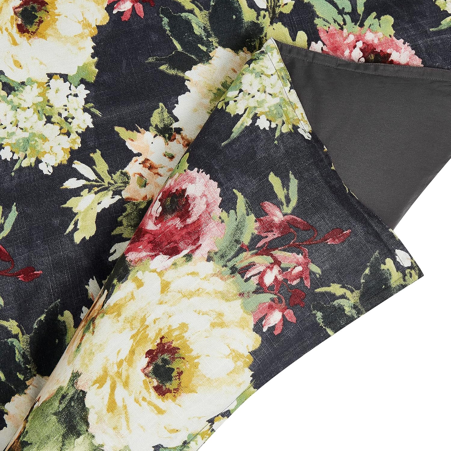 HiEnd Accents Floral Bedding Peony Washed Linen 3 Piece Queen Size Comforter Set, Charcoal Gray Flower Botanical Rose Print, Romantic Classic Chic Casual Bed Set, Floral Comforter with Pillow Shams