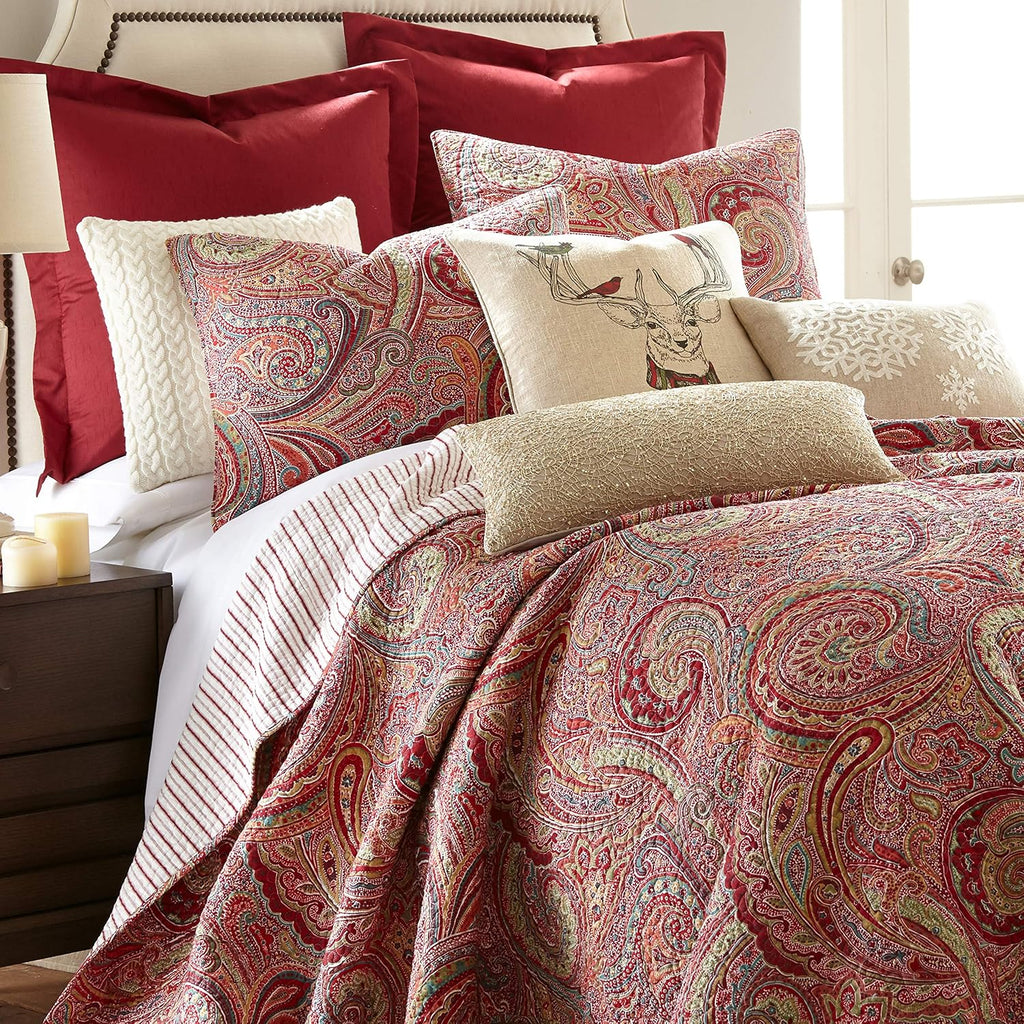 Levtex Home - Spruce Red Quilt Set - King/Cal King Quilt (106x92in.) + Two King Pillow Shams (36x20in.) - Paisley Pattern in Burgundy, Red, Tan, Grey - Reversible - Cotton