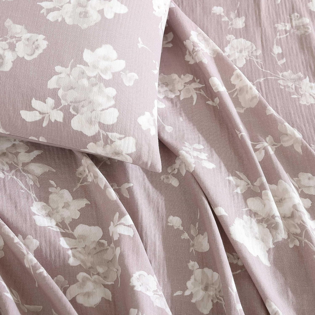 Calvin Klein - Queen Duvet Cover Set, 100% Soft Cotton Gauze Bedding, Button Closure & Inner Corner Ties, 3 Piece Bed Set with Matching Pillowcases (Eternity Floral Pink)