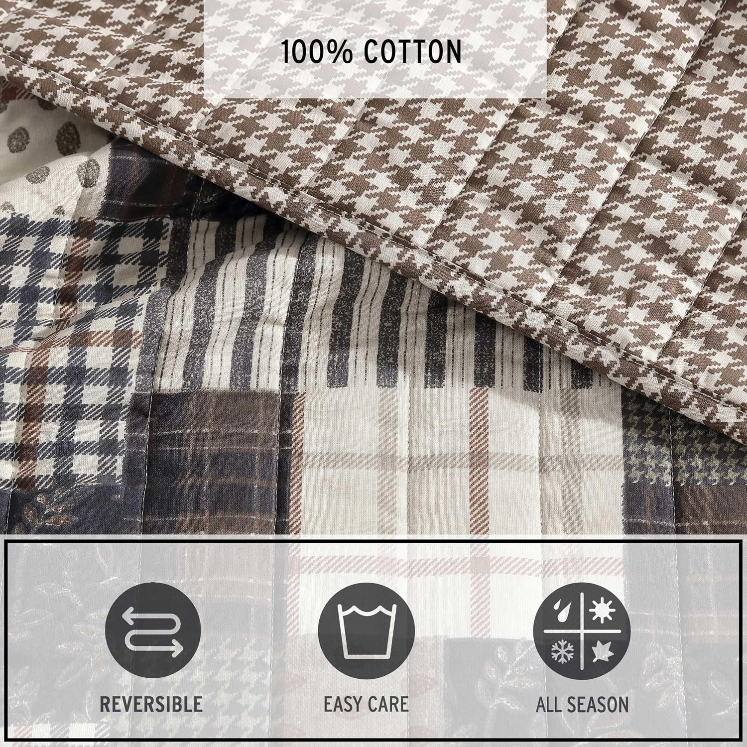 Eddie Bauer - King Quilt Set, Naturally Soft Cotton Bedding w/a Lightweight Feel for All-Year Comfort, Reversible w/Matching Pillowcases, 3 Piece Bed Set (Antique Brown)