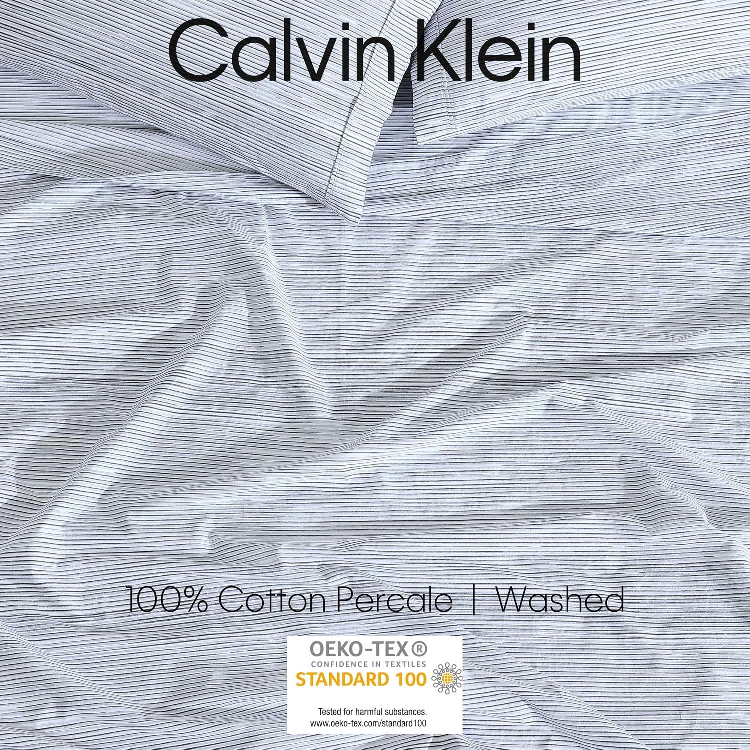 Calvin Klein - King Size Sheets Set, Crisp & Tailored Cooling Sheets w/a Naturally Smooth Cotton Percale Lightweight Feel - Bed Sheets with Matching Pillowcases & Fitted Sheet (Wavy Stripe Blue)