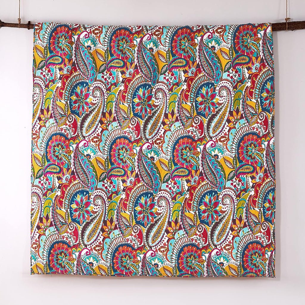 Levtex Home Rhapsody Quilt Set - Full/Queen Quilt + Two Standard Pillow Shams - Paisley in Yellow Orange Red Green Blues - Quilt Size (88 x 92in.) and Pillow Sham Size (26 x 20in.)- Reversible -Cotton
