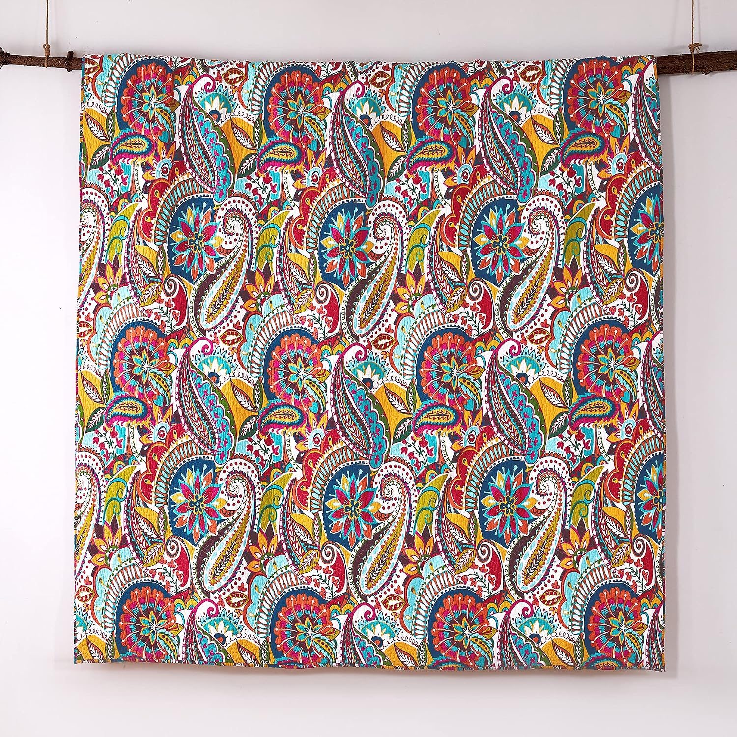 Levtex Home Rhapsody Quilt Set - Full/Queen Quilt + Two Standard Pillow Shams - Paisley in Yellow Orange Red Green Blues - Quilt Size (88 x 92in.) and Pillow Sham Size (26 x 20in.)- Reversible -Cotton