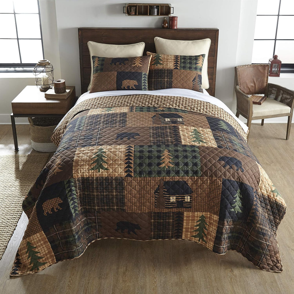 Donna Sharp Brown Bear Cabin-Twin Quilt Set, Measures 68 x 90, Includes 1 Quilt and 1 Standard Sham, Machine Washable